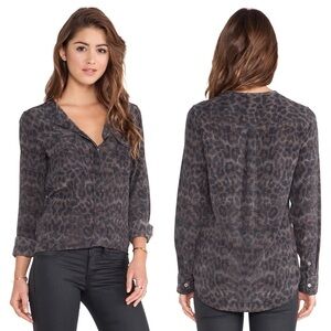 Equipment Silk Top Leopard Print Lynn Long Sleeve Blouse Small